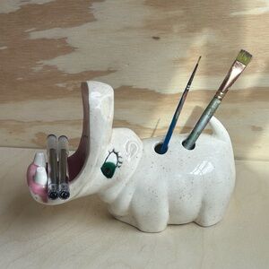 Ceramic hippo utensil holder
